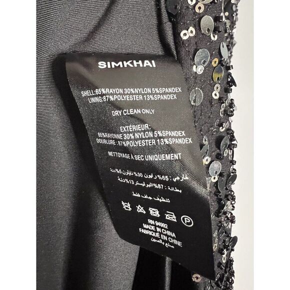 NEW Simkhai Safia Sequin Mini Dress Size 8 Black Long Sleeve Mock Neck Cocktail - Picture 11 of 12